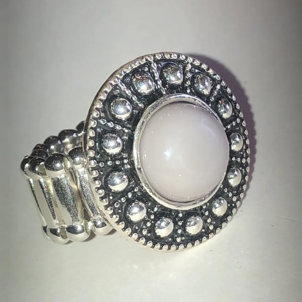 Silver Tone Light Purple Cabochon Halo Ring